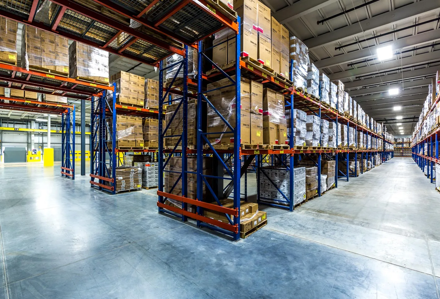 Warehouse storage racks and pallets